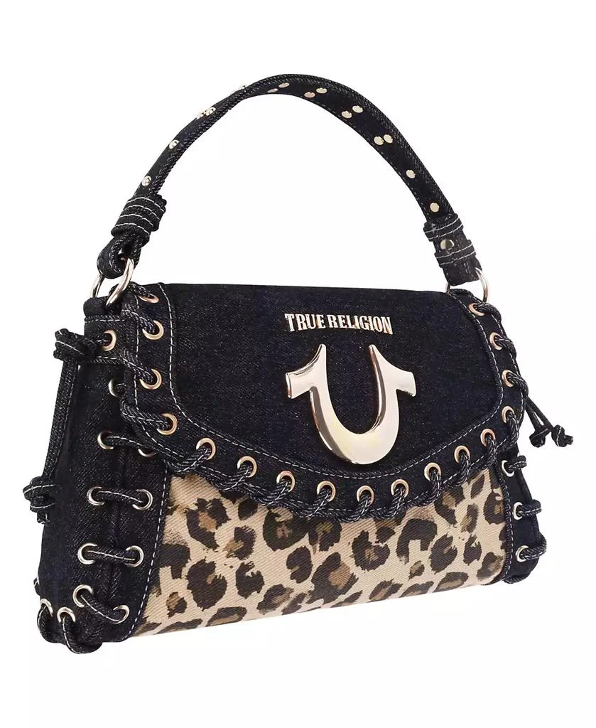 True Religion Denim Leopard Eyelet Trim Flap Bag 2