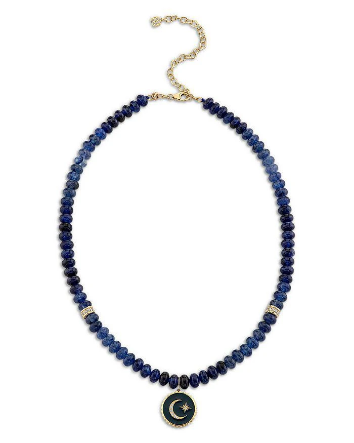 Sydney Evan 14K Yellow Gold Celestial Sapphire Bead
Diamond Moon Charm Pendant Necklace, 17-20"