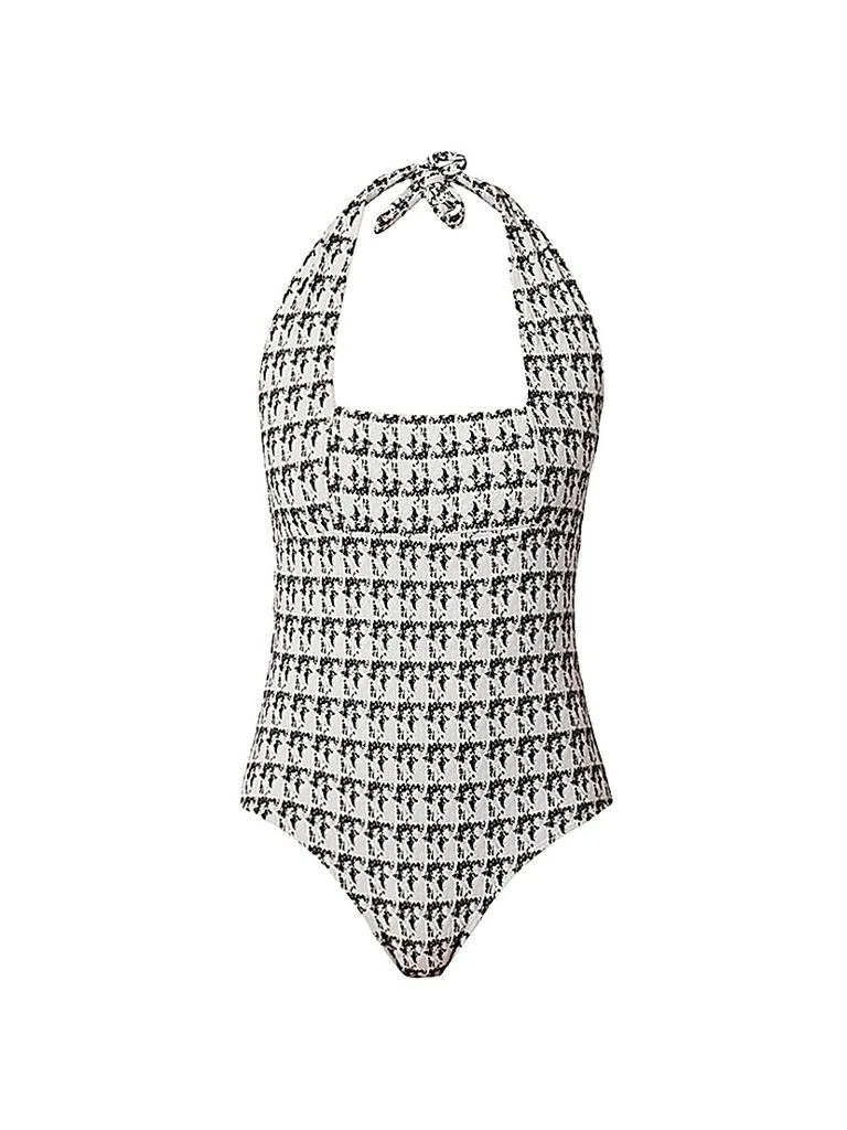 Shoshanna Houndstooth Halterneck One-Piece Swimsuit
