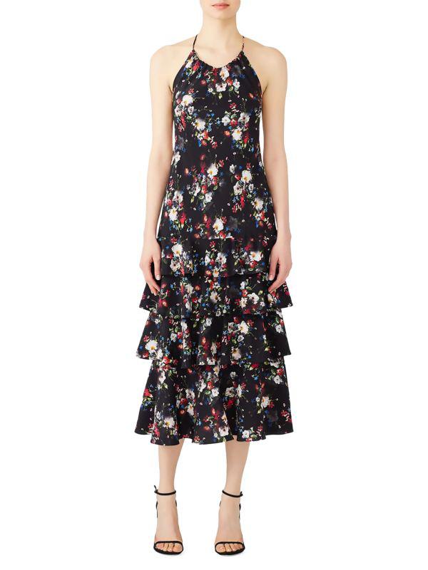 MARISSA WEBB Floral Halterneck Tiered Midi Dress