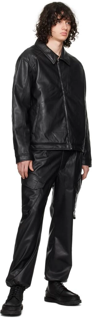SOPHNET. Black Sustainable Faux-Leather Cargo Pants 4