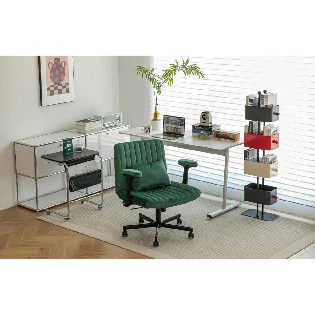 Streamdale Furniture Streamdale Green Velvet Criss Cross Armrest Office Chair 4