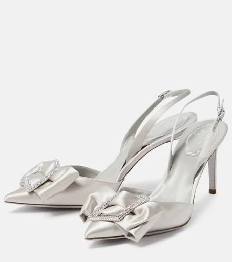 Rene Caovilla Bow-embellished satin slingback pumps 5