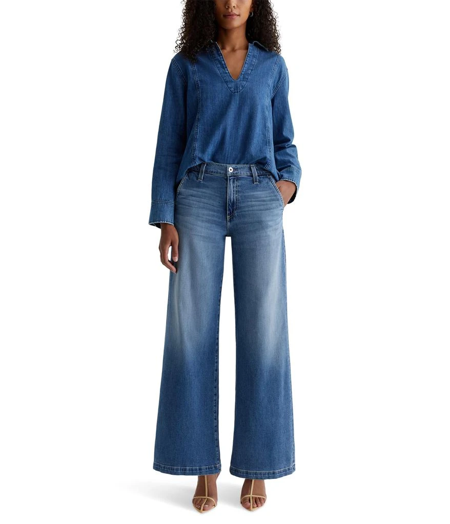 AG Jeans Stella Mid Rise Wide Leg Palazzo Jeans in Nautical Mile 5