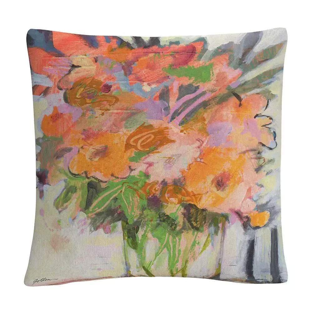Baldwin Sheila Golden Floral Bouquet Watercolor Motif Decorative Pillow, 16" x 16" 1