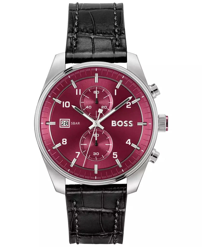 Hugo Boss Men's Sky Traveler Quartz Fashion Chrono Black Croc Leather Watch 44mm 1