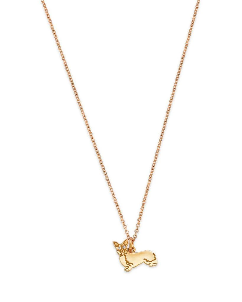 Moon & Meadow 14K Yellow Gold White Sapphire Corgi Pendant Necklace, 16-18" 1