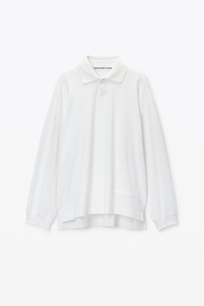 Alexander Wang Men's Long-Sleeve Polo Tee in Cotton Jersey