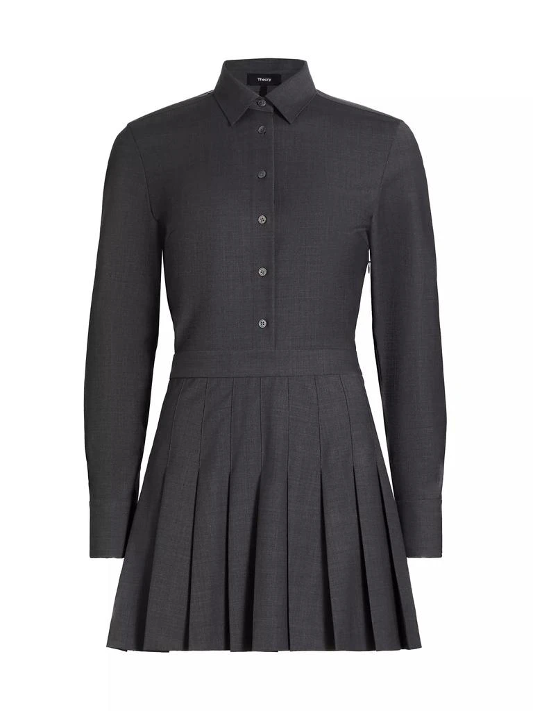 Theory Wool-Blend Pleated-Skirt Mini-Shirtdress 1