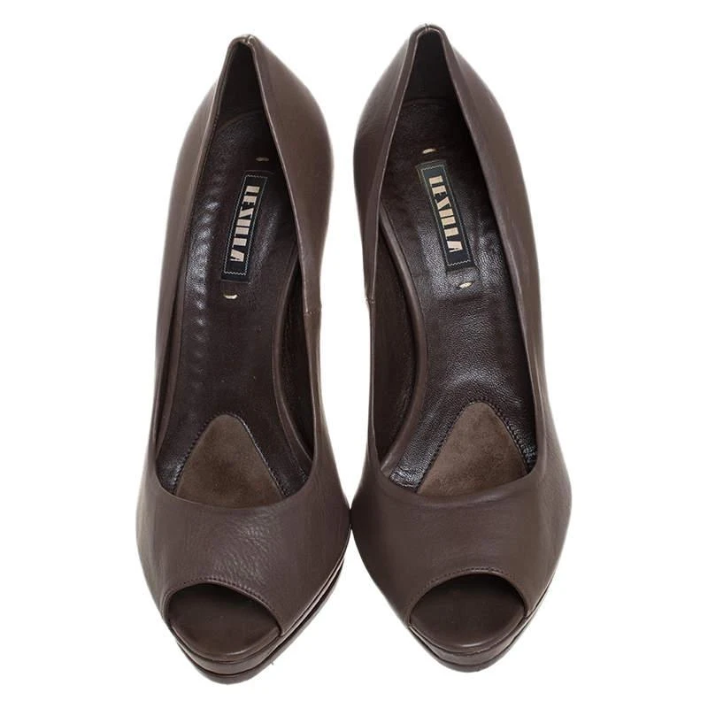 LE SILLA Le Silla Dark Brown Leather Peep Toe Platform Pumps Size 38 3