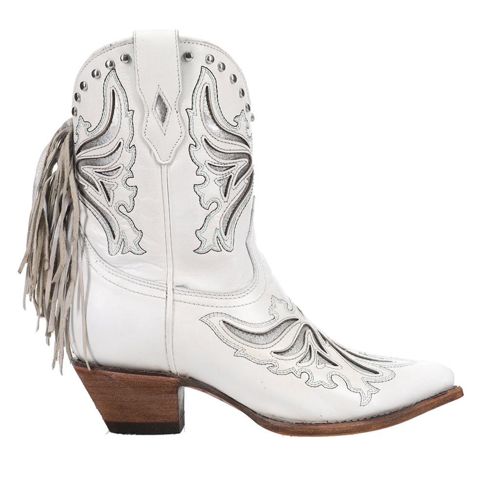 Corral Boots Tooled Inlay Fringe Pointed Toe Cowboy Booties