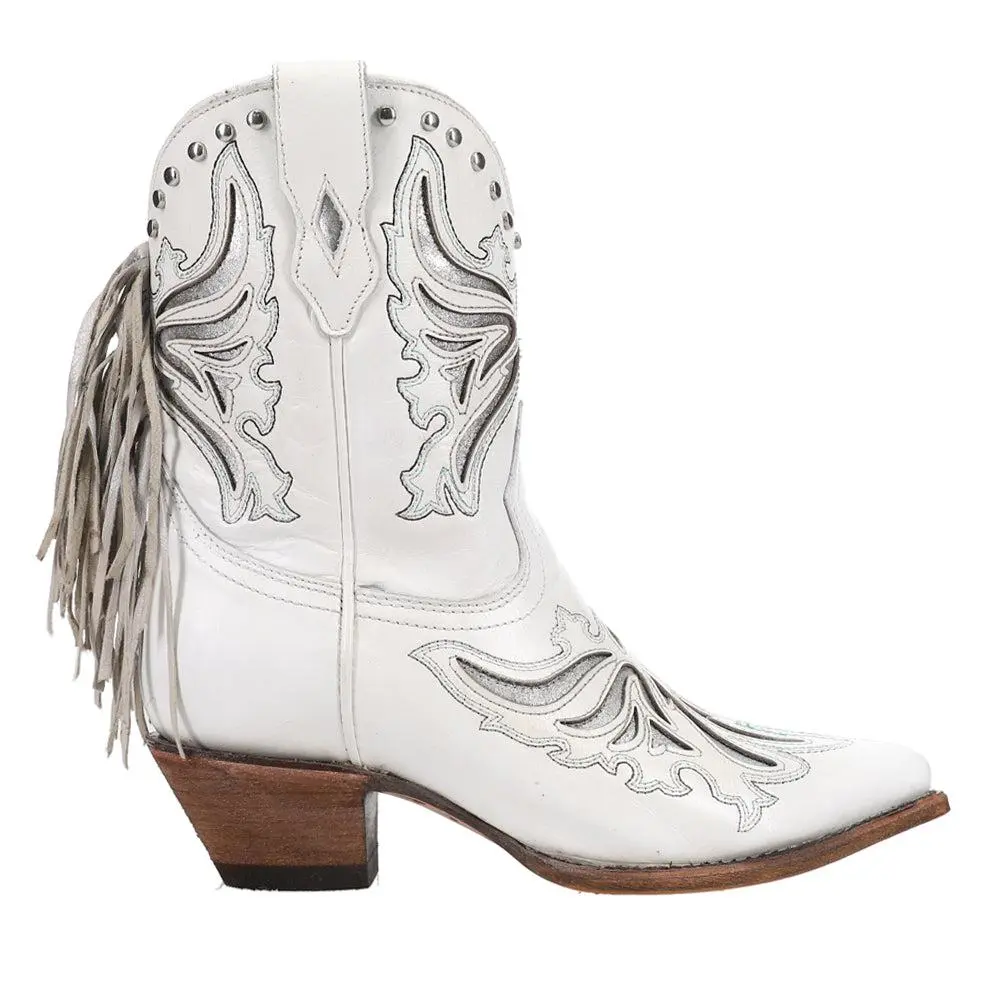 Corral Boots Tooled-Inlay Fringe Pointed Toe Zippered Cowboy Boots