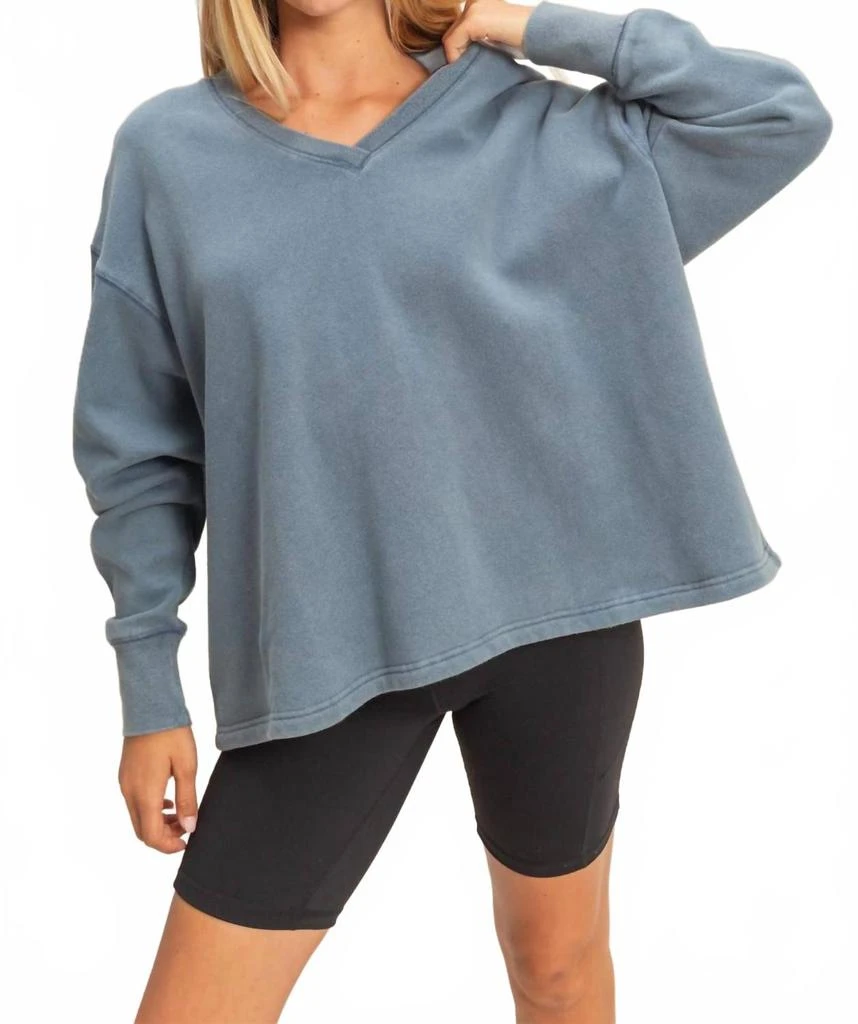 HYFVE Urban Fade Oversized V-Neck Sweatshirt In Dusty Navy