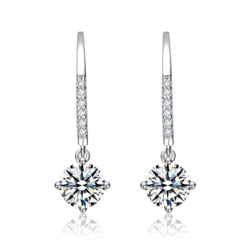 Stella Valentino Sterling Silver White Gold Plated with 0.11ct Lab Created Moissanite Drop Huggie Hoop Earrings 2