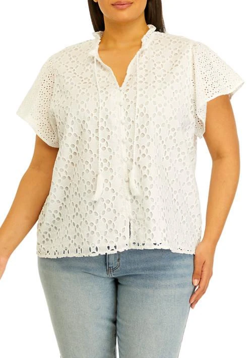 philosophy Plus Size Novelty Eyelet Top With Ruffle Details 1