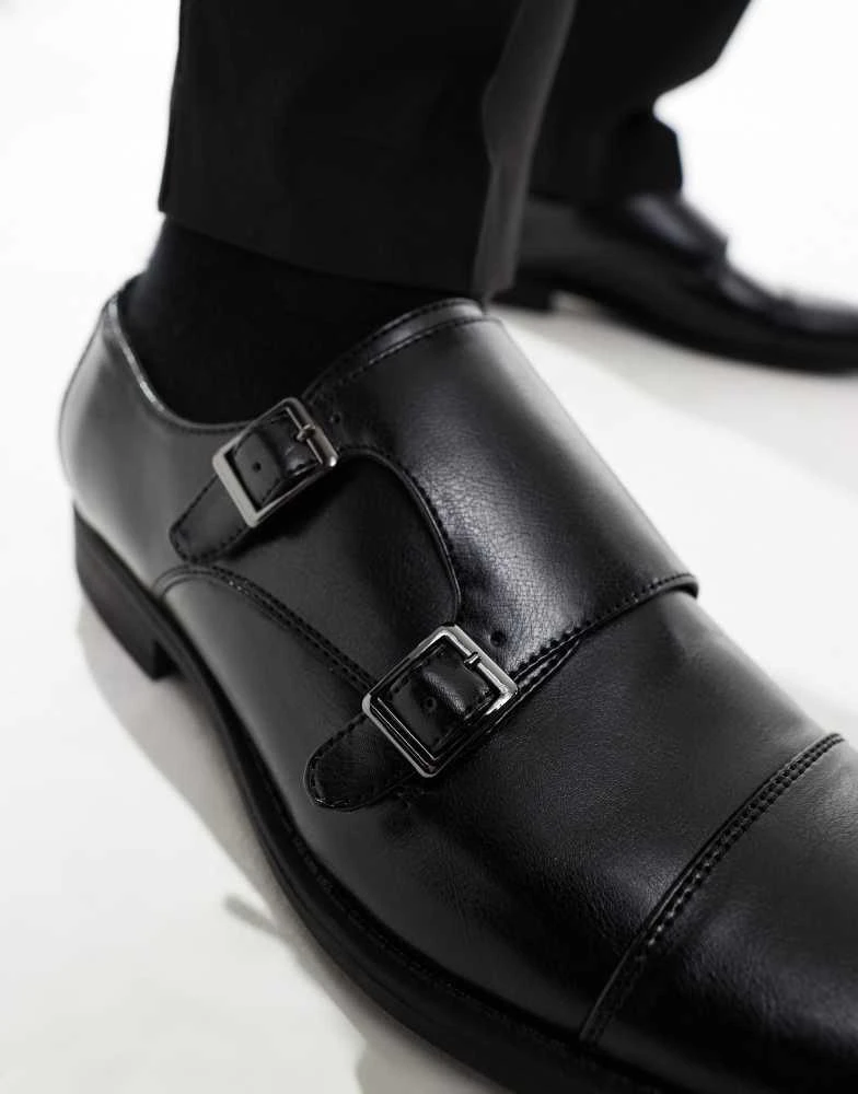 ASOS ASOS DESIGN monk shoes in black faux leather with emboss panel 3