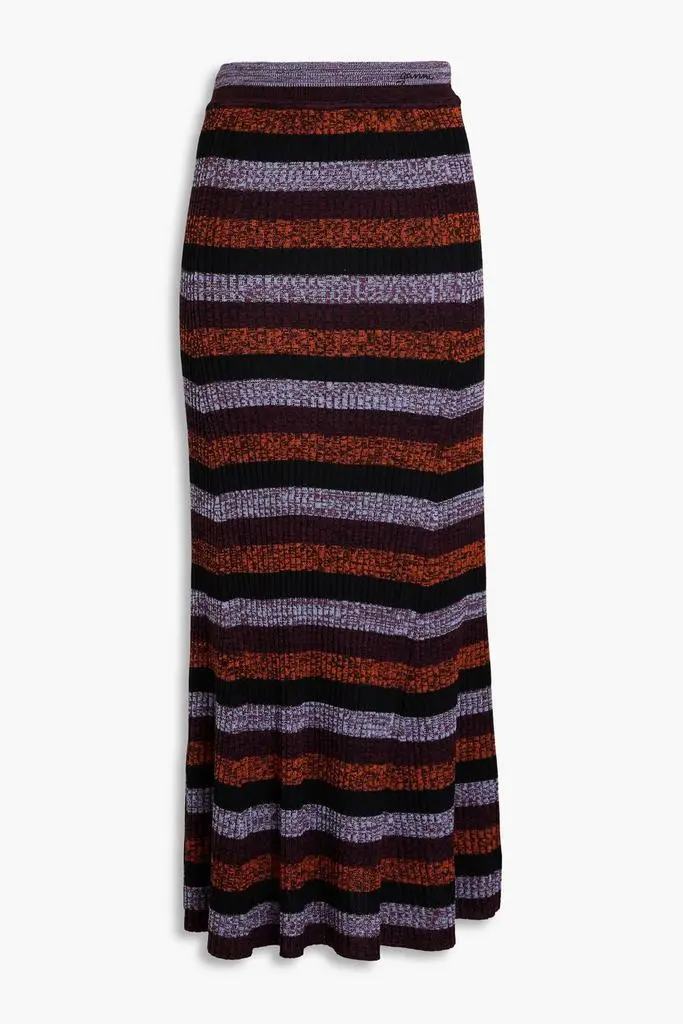 Ganni Striped merino wool midi skirt