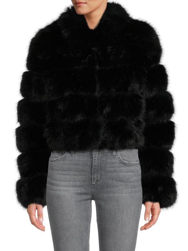 BELLE FARE Collar Faux Fur Crop Jacket