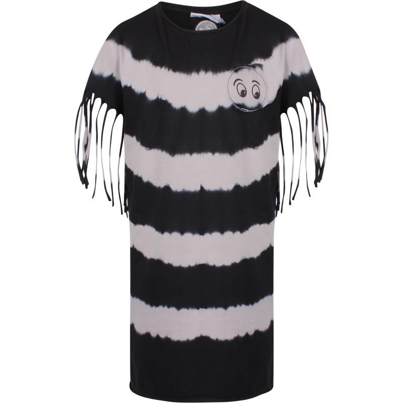 Loud Apparel Tie dye cotton jersey dress with eyes print in black and grey