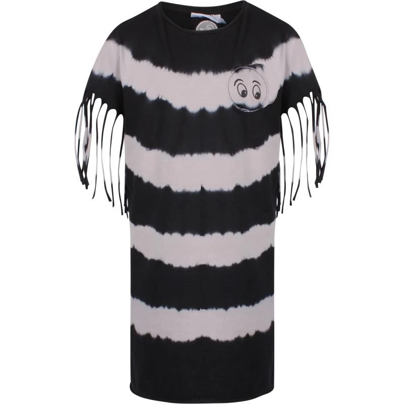 Loud Apparel Tie dye cotton jersey dress with eyes print in black and grey 1