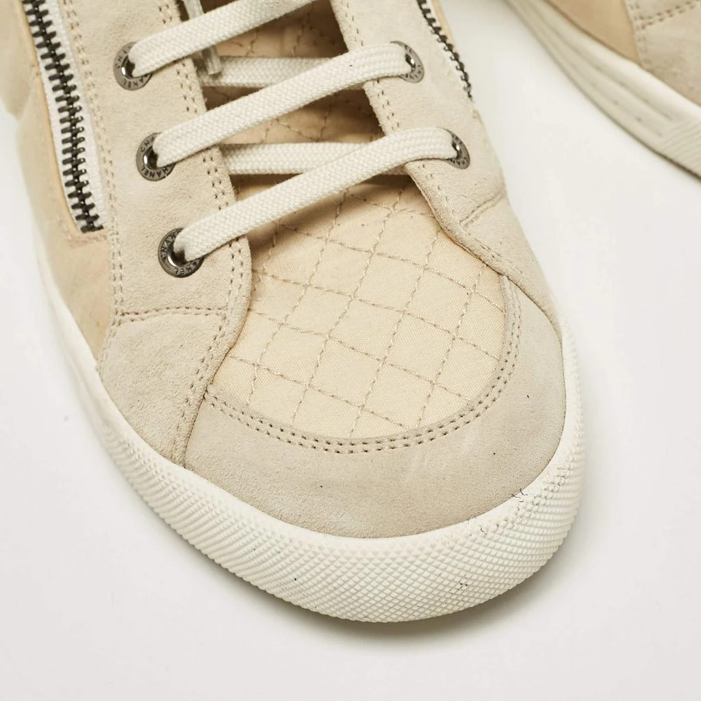 Chanel Chanel Cream Fabric and Suede CC Side Zip High Top Sneakers Size 39 7