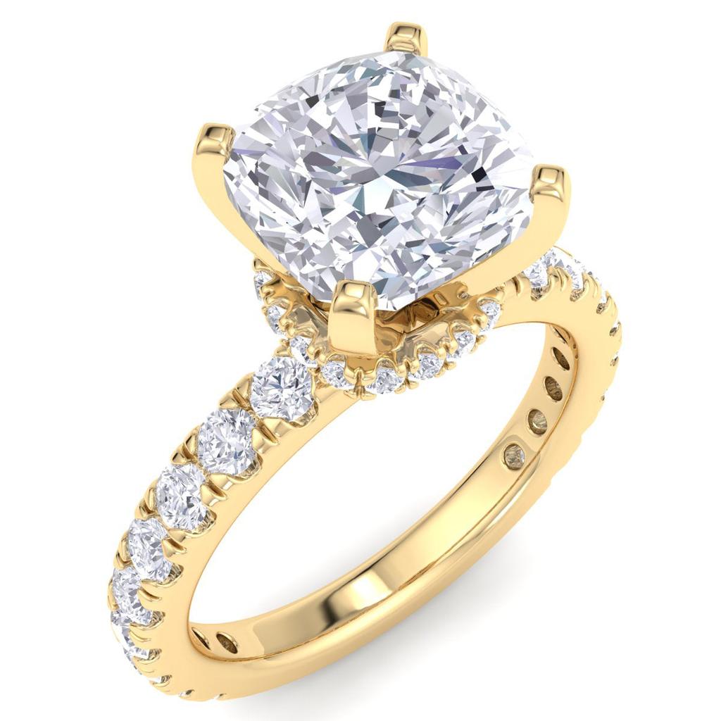 SSELECTS 4 Carat Cushion Cut Lab Grown Diamond Hidden Halo Engagement Ring In 14K Yellow Gold G-H, Vs2