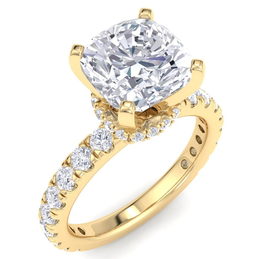 SSELECTS 4 Carat Cushion Cut Lab Grown Diamond Hidden Halo Engagement Ring In 14K Yellow Gold G-H, Vs2 2