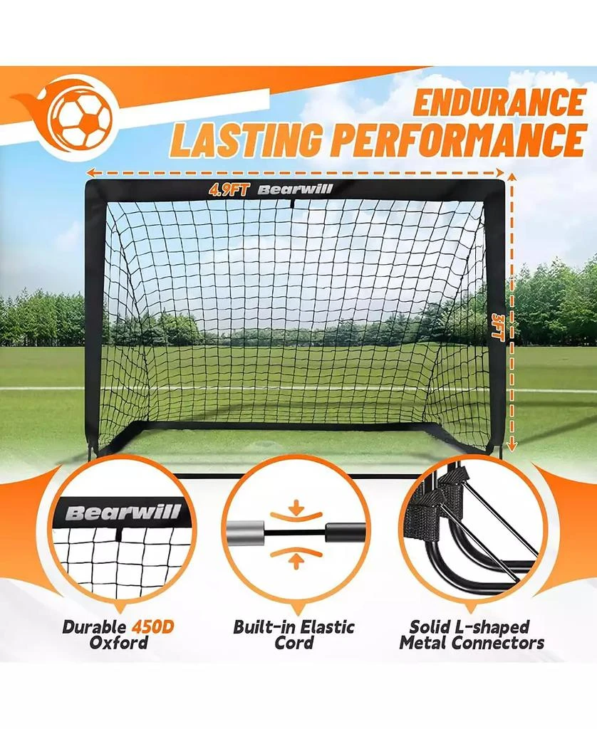 Bearwill Kids Soccer Goal Set of 2, 4x3FT Pop Up Backyard Goals with Training Kit - Includes Portable Nets, Ball, Cones, Ladder 
Targets 3
