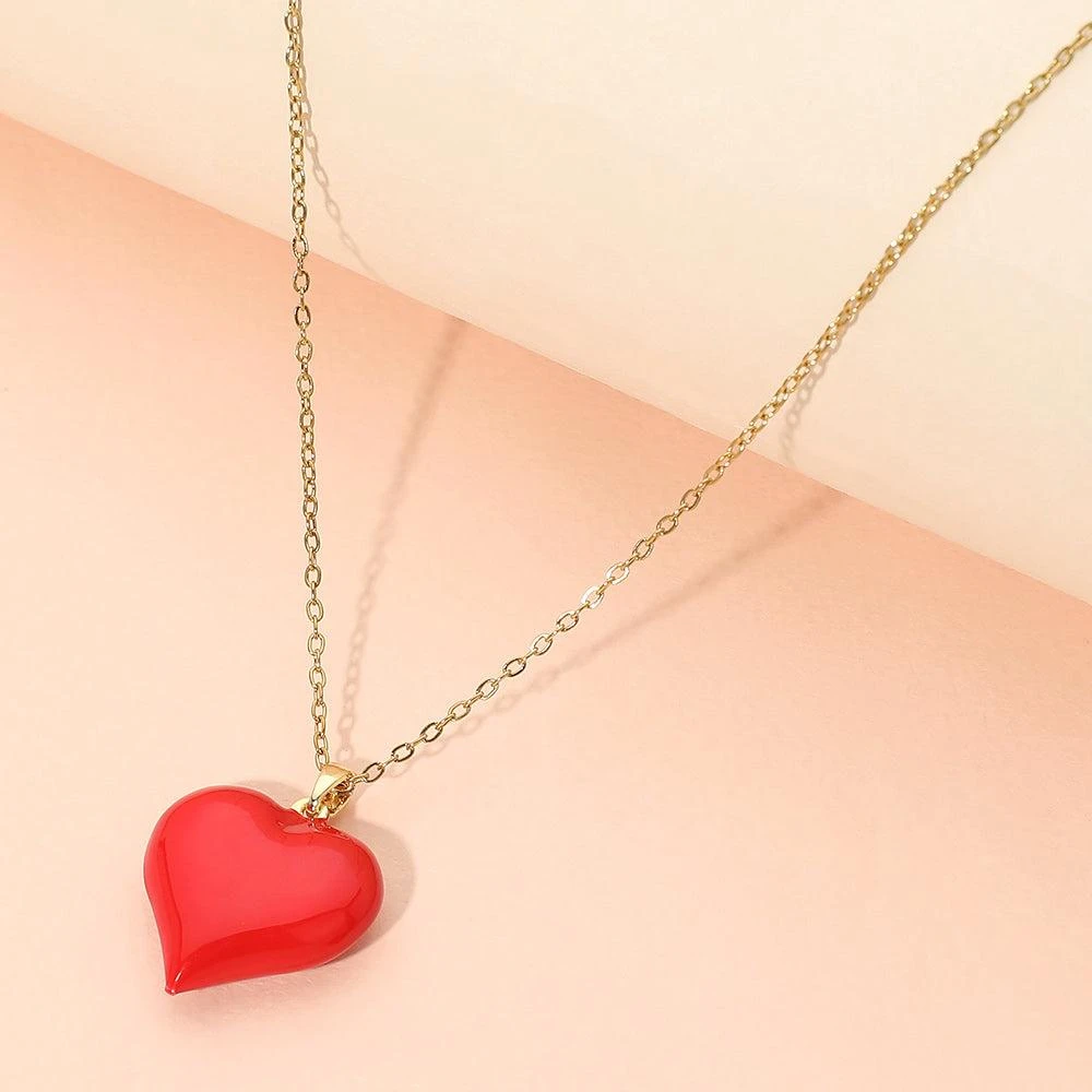 FASHNZFAB Glossy Heart Pendant Stainless Steel Chain Necklace