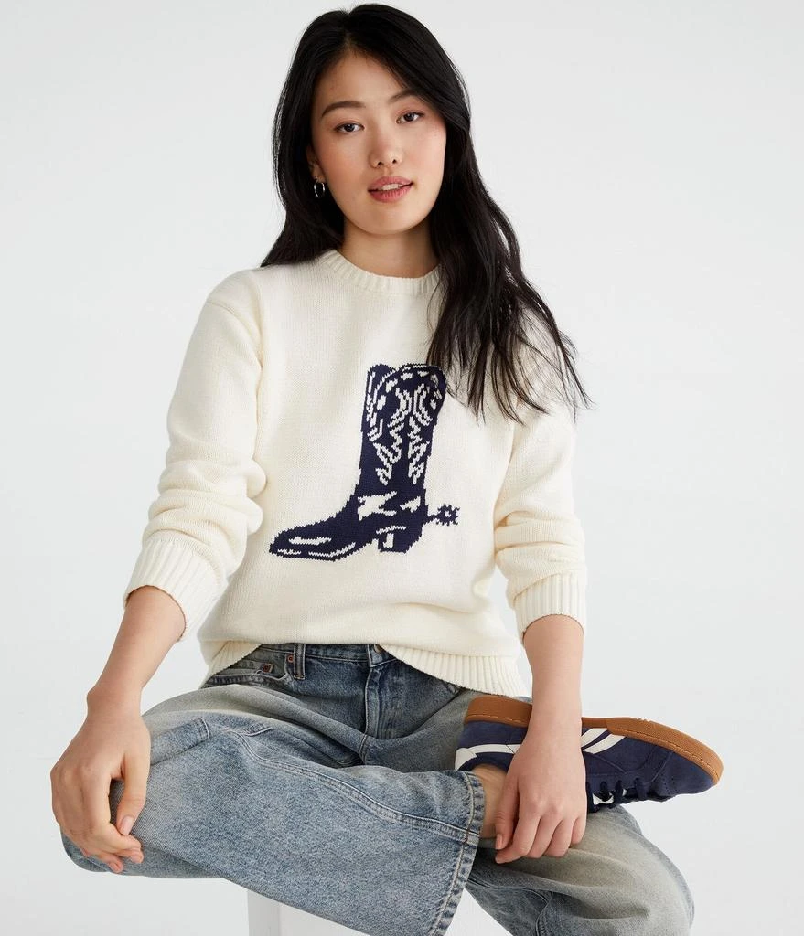 Aeropostale Cowgirl Boot Oversized Crew Sweater 1