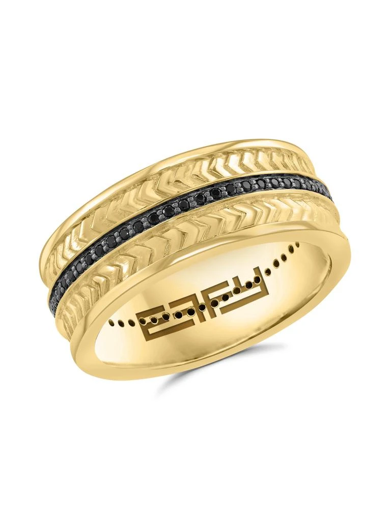 Effy 14K Yellow Goldplated Silver Black Spinel Chevron Ring