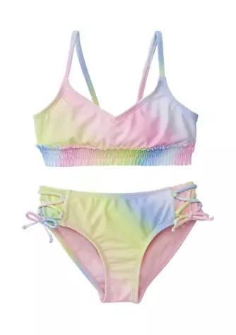 Breaking Waves Waves Girls 7 16 Smocked Ruffle Banded Bikini Swim Set 1