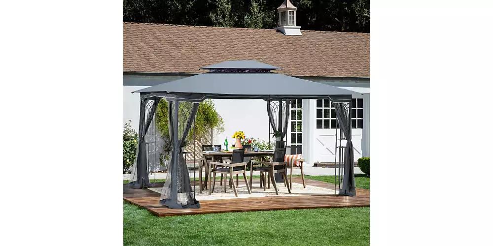 Flynama 13x10ft Outdoor Patio Gazebo Canopy Tent with Ventilated Double Roof and Detachable Mosquito Net Gray