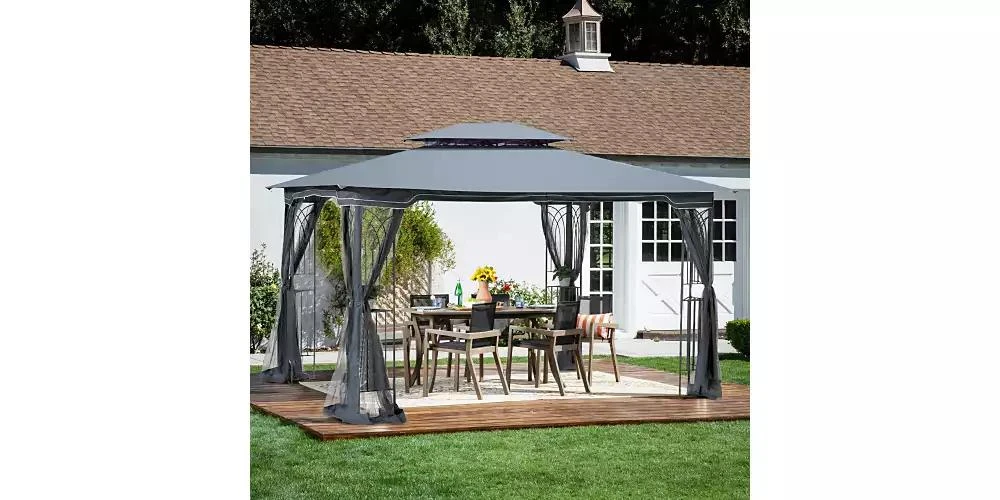 Flynama 13x10ft Outdoor Patio Gazebo Canopy Tent with Ventilated Double Roof and Detachable Mosquito Net Gray 1