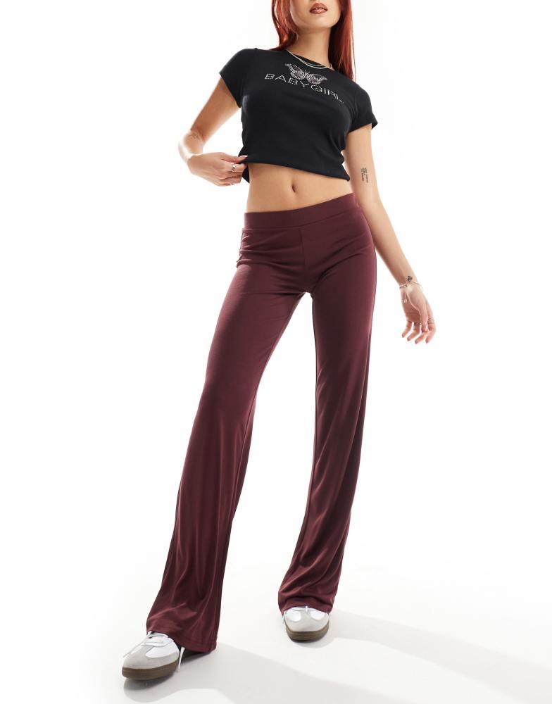 Monki Monki super soft low waist straight leg baggy jersey trousers in burgundy