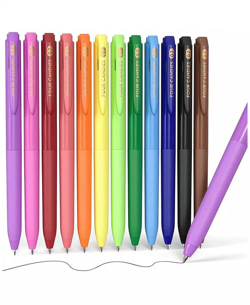 HTUTWOO Four Candies Quick Dry Ink Colored Pens Set, 12 Colors Retractable Gel Pens, Colored Gel Pens for Office, School 
Home Back To School