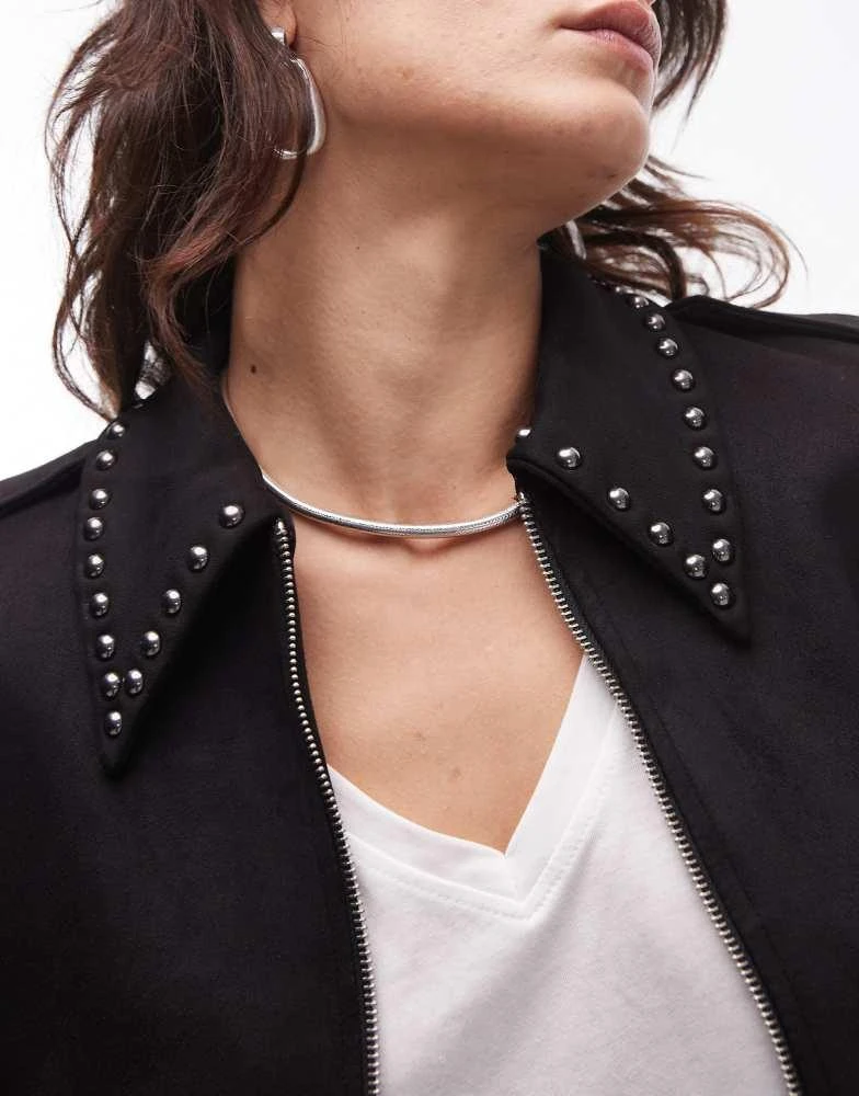 Mango Mango studded collar western jacket in black 2