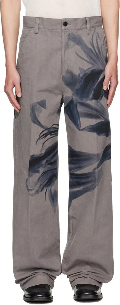 Dries Van Noten Gray Graphic Trousers 1