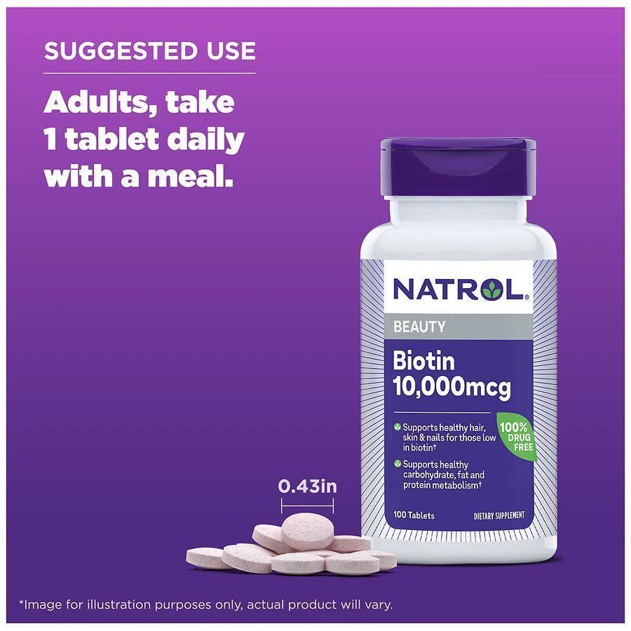 Natrol Biotin Maximum Strength 10,000 mcg Dietary Supplement Tablets 8