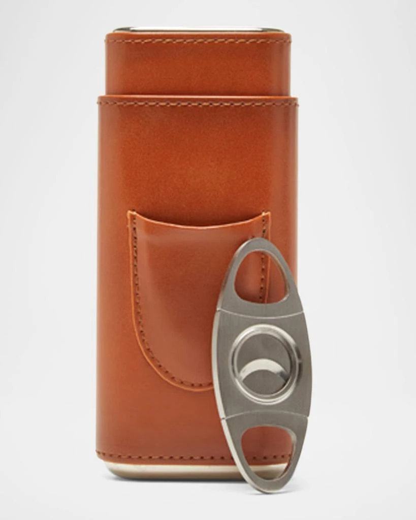 Brouk and Co Ashton 3-Cigar Leather Case With Cutter 1