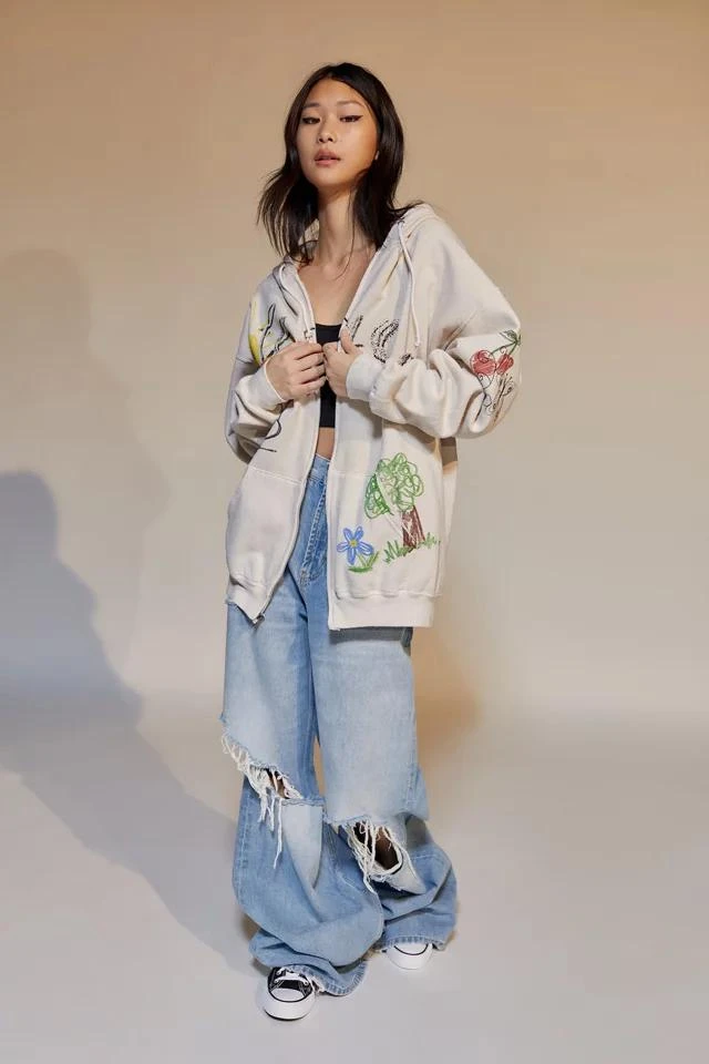 Urban Outfitters Doodle Art Oversized Zip-Up Hoodie Sweatshirt 2