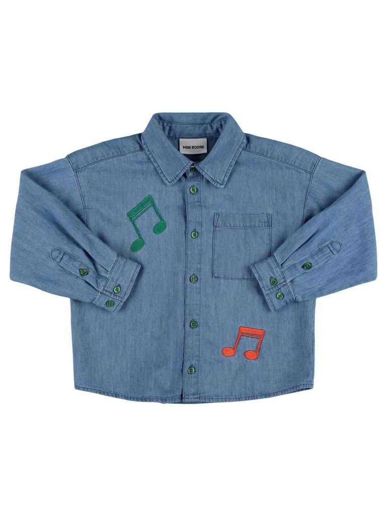 Mini Rodini Embroidered Cotton Denim Shirt 1