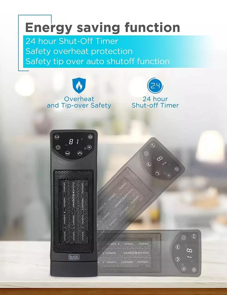 Black
Decker Oscillating Ceramic Desktop Heater with Remote, 1500W Space Heater and Fan Combo 2