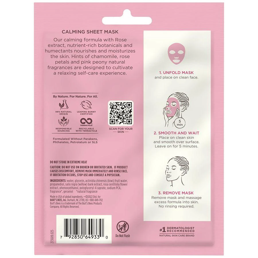 Burt
s Bees Rose Calming Single-Use Sheet Facial Mask Rose 5