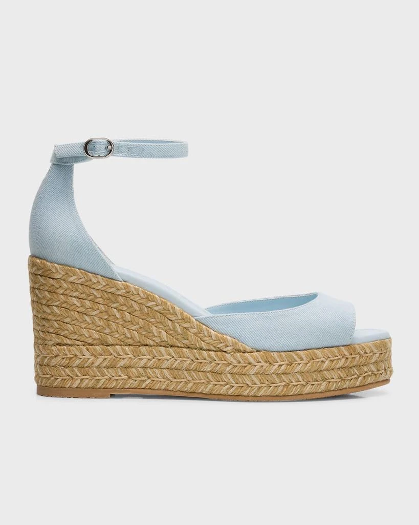 Stuart Weitzman Nudista Denim Ankle-Strap Wedge Espadrilles 1
