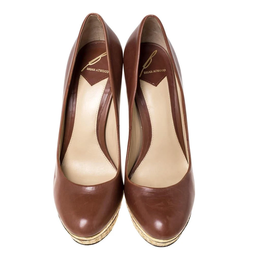 Brian Atwood Brian Atwood Brown/Gold Leather and Python Effect Platform Pumps Size 38.5 3