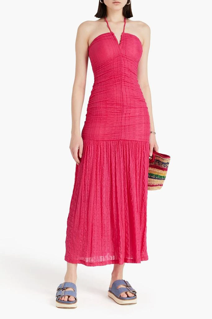 Ganni Ruched textured-knit halterneck maxi dress 2