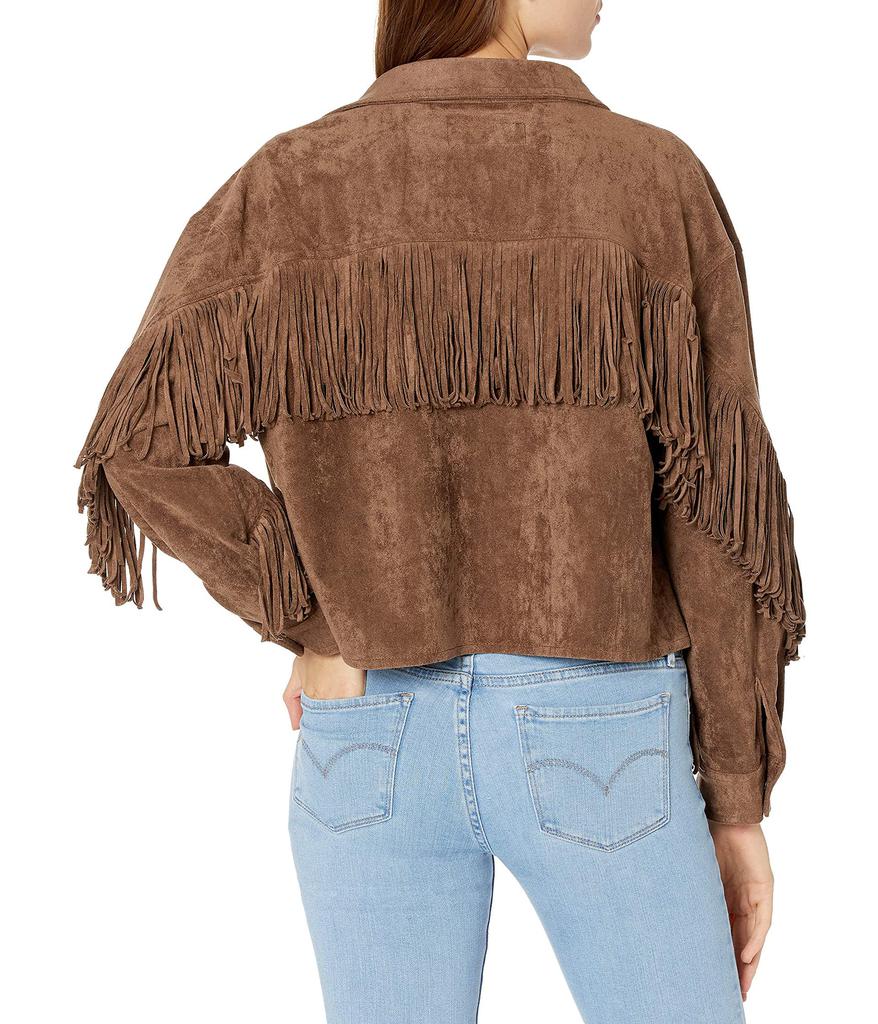 Blank NYC Faux Suede Fringe Shirt Jacket in Hot Cocoa