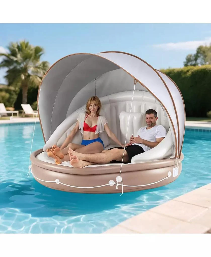 Mecale Inflatable Canopy Island Tanning Pool Lounger Float with Retractable Canopy 2