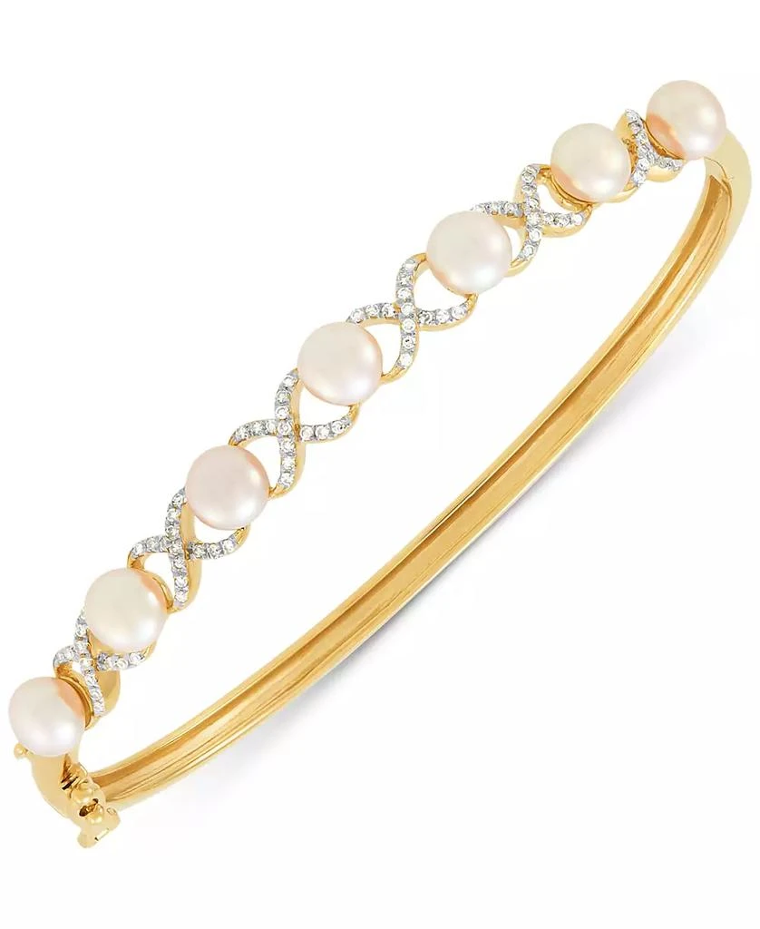Honora Cultured Freshwater Pearl (5-1/2 - 6mm)
Diamond (1/4 ct. t.w.) XO Bangle Bracelet in 14k Gold-Plated Sterling Silver 1